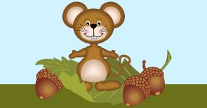 Cartoon mouse with acorns