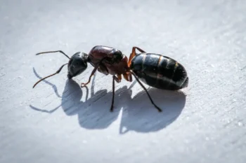 closeup of a carpenter ant crawling on a sidewalk