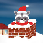 Raccoon dressed as Santa in a chimney.