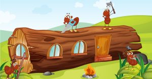 Cartoon Carpenter Ants building a home