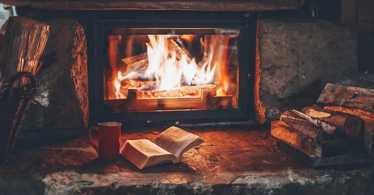Fireplace with a book and logs - keep pests away from your home with Arrow Exterminating Company in NY