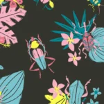 Pastel beetles with multicolored flowers digital design - keep pests away form your home with Arrow Exterminating in NY
