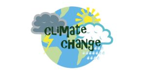Climate change earth motif with weather clouds