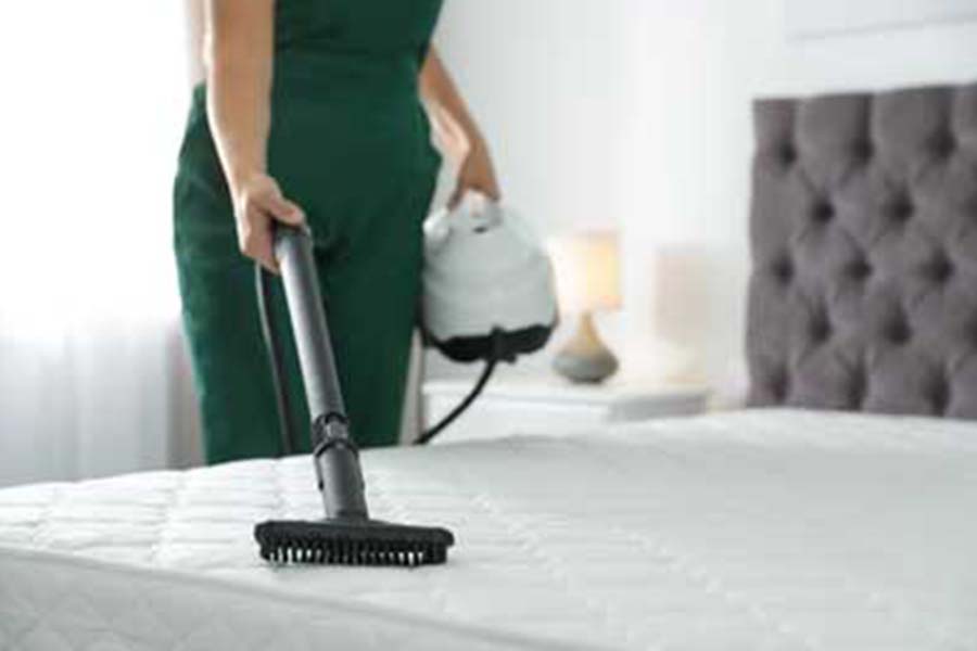a woman performs DIY bed bug steam cleaning