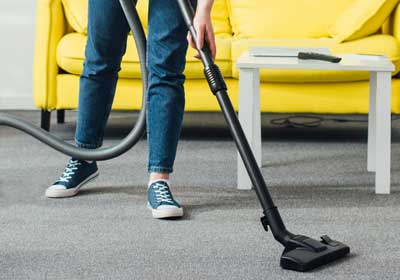 a person vacuums bed bugs out of the carpet