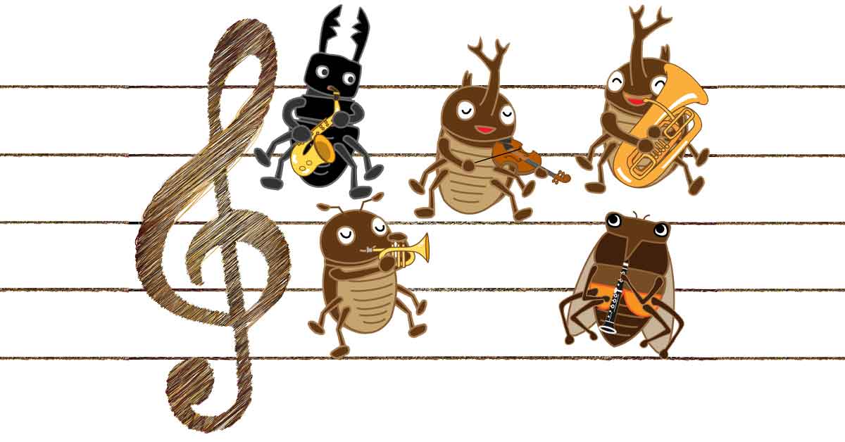 Cartoon insects playing music