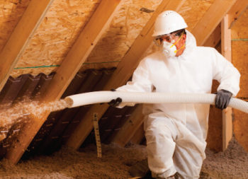 a licensed installer adding TAP pest control insulation to an attic